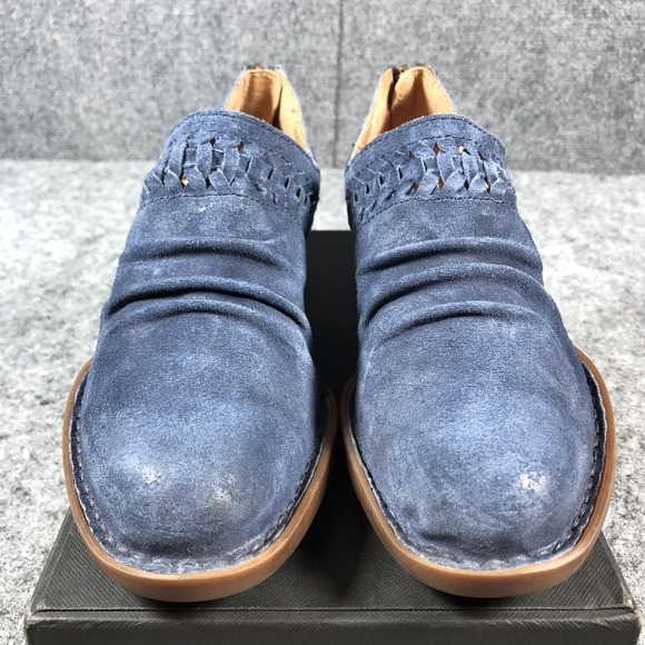 Born Shoes Womens Size 6.5 Blue Suede Ruched Woven Back Zip Booties F36204 - Picture 4 of 15